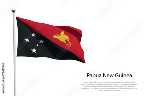 National flag Papua New Guinea waving on white background