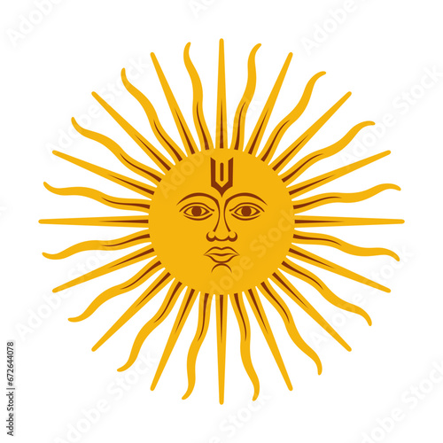 Lord Surya (sun) vector icon with face and tilak.