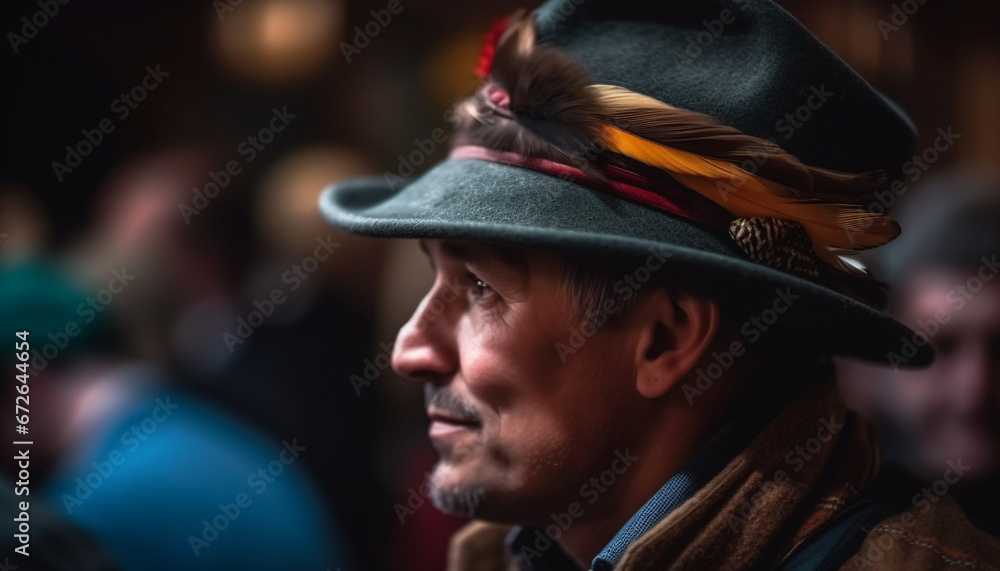 A young adult male, wearing a cap, looking outdoors at night generated by AI A young adult male, wearing a cap, looking outdoors at night generated by AI