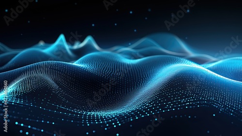 Blue digital wave with dots. Technology background © Marharyta