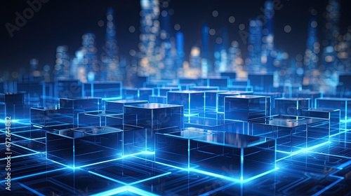 Blue futuristic technology background with cubes. Hi tech city