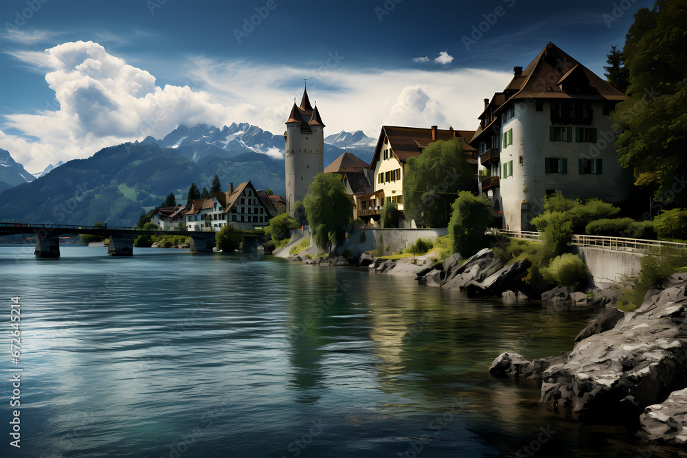 houses on the lake in Switzerland