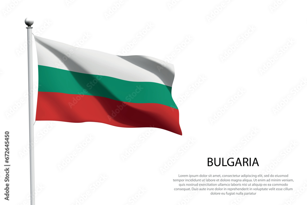 National flag Bulgaria waving on white background - obrazy, fototapety, plakaty 