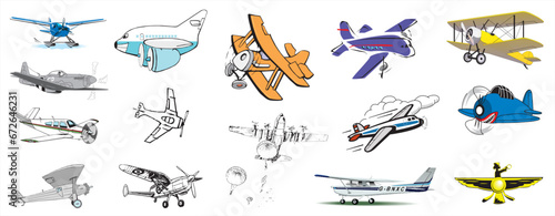 Cliparts of propeller planes miscellaneous aviation flying machines equipments aircrafts history etc - compendium vector illustrations editable best art design for multipurpose use in high definition 