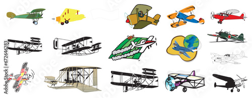 Cliparts of propeller planes miscellaneous aviation flying machines equipments aircrafts history etc - compendium vector illustrations editable best art design for multipurpose use in high definition 