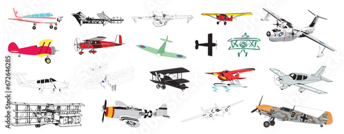 Cliparts of propeller planes miscellaneous aviation flying machines equipments aircrafts history etc - compendium vector illustrations editable best art design for multipurpose use in high definition 