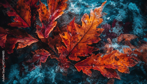 Vibrant maple leaf falls in autumn  creating beautiful grunge backdrop generated by AI