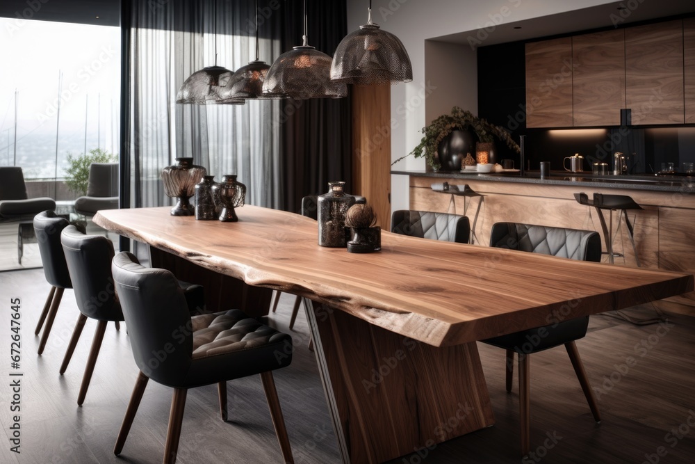 Massive wooden dining table in a modern living room Massive wooden dining table in a modern living room