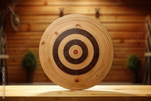 Wooden board with a target for throwing an axe and playing darts photo