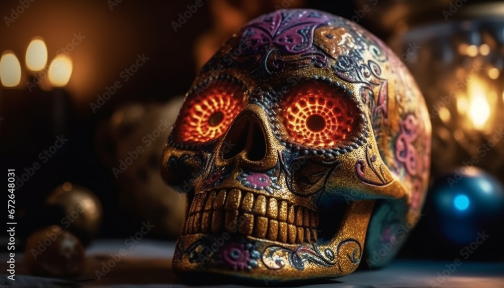 Ornate wood souvenir celebrates indigenous culture with spooky human skulls generated by AI Ornate wood souvenir celebrates indigenous culture with spooky human skulls generated by AI