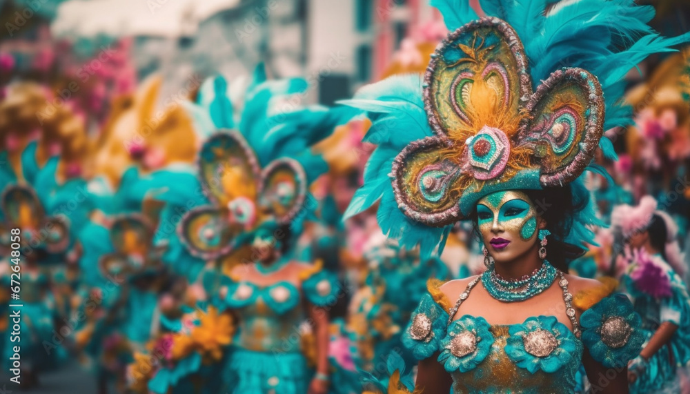 Colorful parade of traditional costumes celebrates Brazilian culture and sensuality generated by AI
