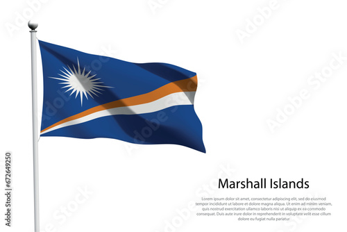 National flag Marshall Islands waving on white background