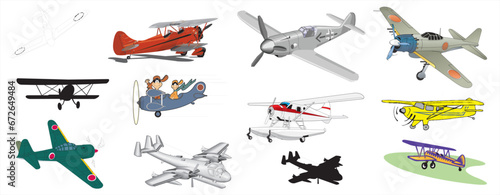 Cliparts of propeller planes miscellaneous aviation flying machines equipments aircrafts history etc - compendium vector illustrations editable best art design for multipurpose use in high definition 