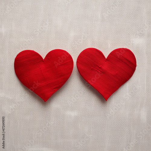 Two red heart on fabric background, ai technology