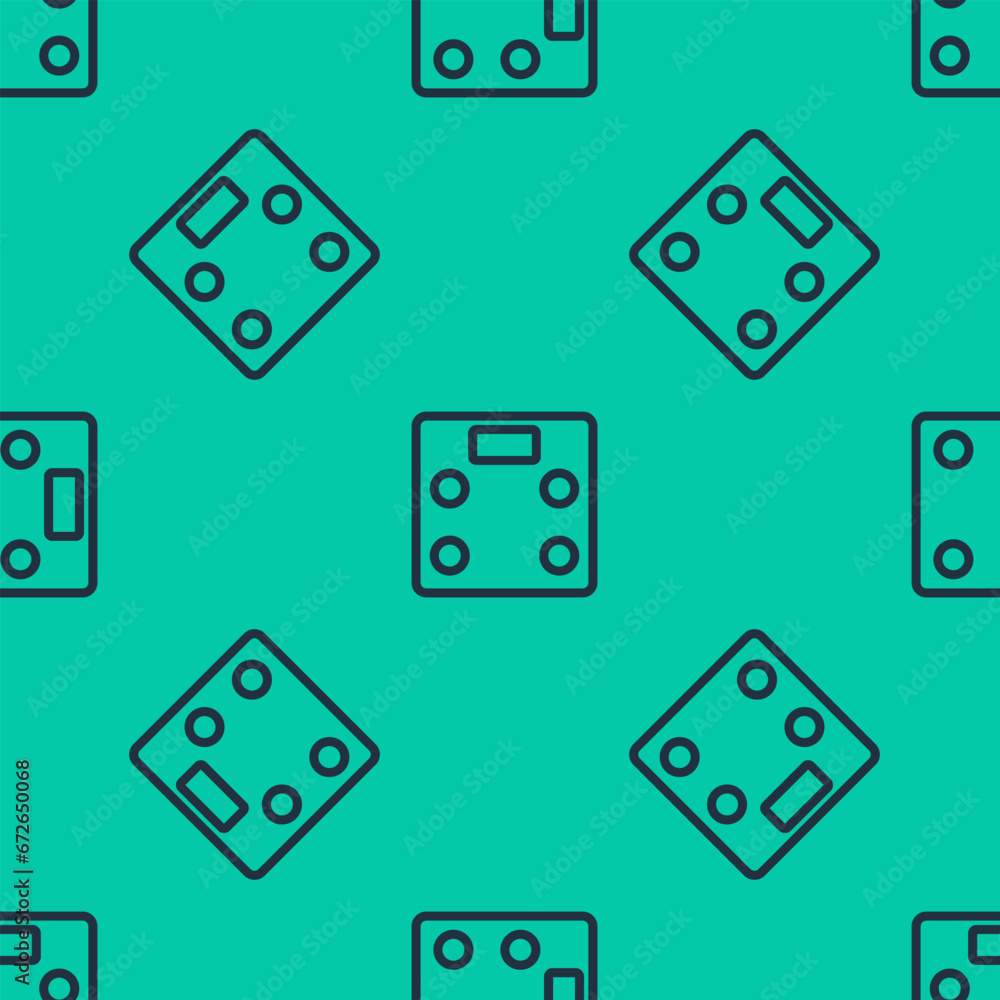 Blue line Bathroom scales icon isolated seamless pattern on green background. Weight measure Equipment. Weight Scale fitness sport concept. Vector Blue line Bathroom scales icon isolated seamless pattern on green background. Weight measure Equipment. Weight Scale fitness sport concept. Vector