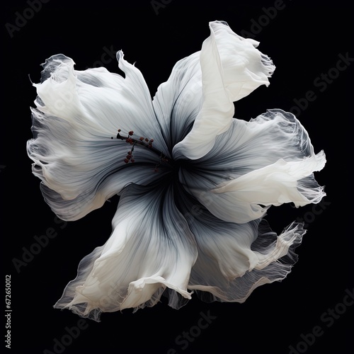 Abstract Hibiscus petals, black and white illustration. banner, design for paintings, albums