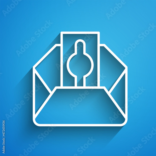 White line Donate or pay your zakat as muslim obligatory icon isolated on blue background. Muslim charity or alms in ramadan kareem before eid al-fir. Long shadow. Vector