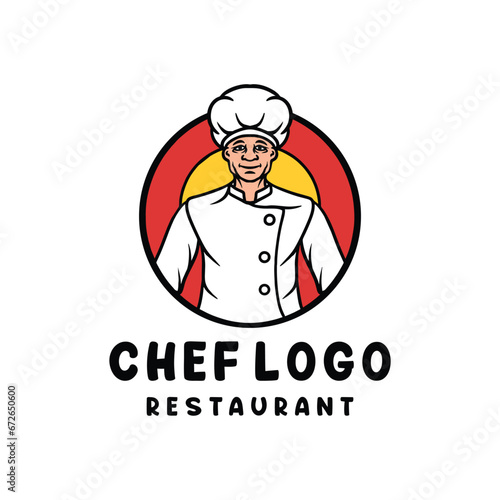 Hand Drawn Art of Chef Logo Vector Design illustration Emblem