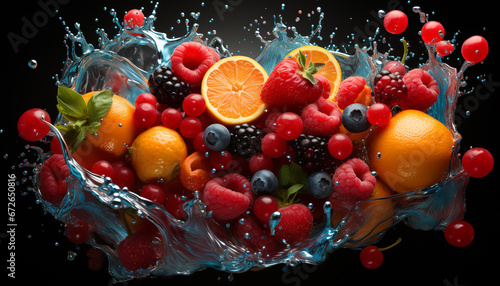 Freshness of nature bounty vibrant colors, healthy eating, organic splashing generated by AI