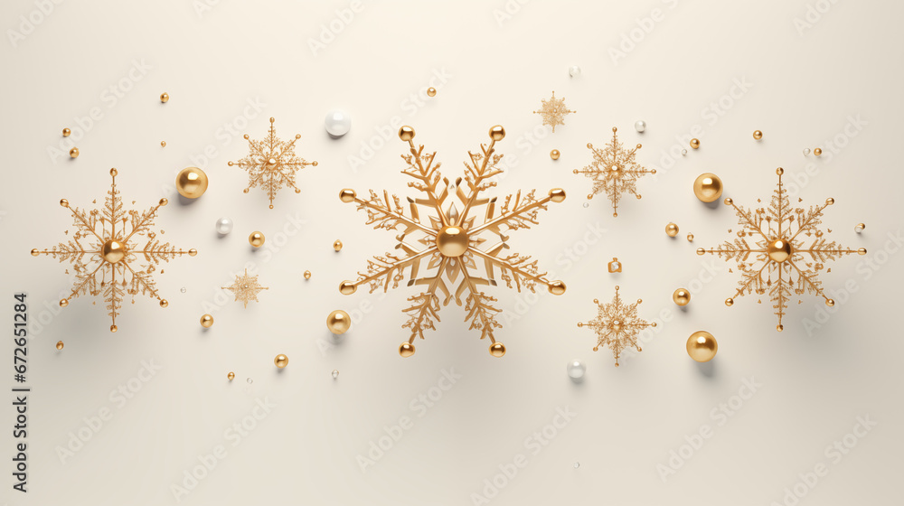 Złote świąteczne zimowe tło na baner, tapetę lub życzenia świąteczne na Boże Narodzenie. Zimowe śnieżynki, płatki śniegu. - obrazy, fototapety, plakaty 