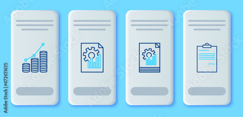 Set line Document with graph chart, Pie infographic and coin and icon. Vector