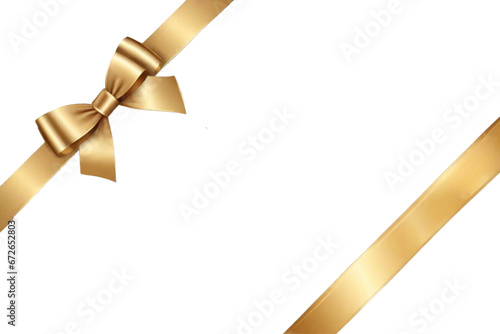 Gold Satin Bow and Ribbon with horizontal ribbon isolated on transparent or white background. Vector for design greeting and discount card. Christmas gift, valentines day, birthday wrapping element