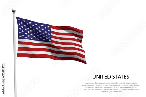 National flag United States waving on white background