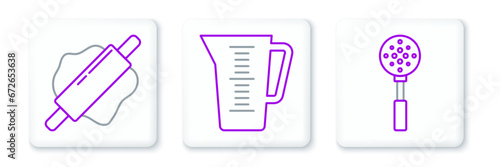 Set line Spatula, Rolling pin and Measuring cup icon. Vector