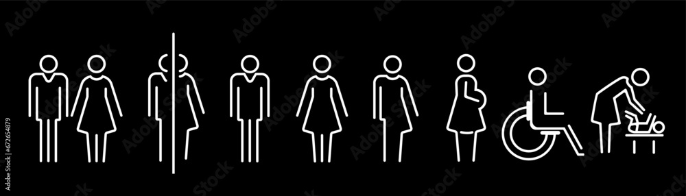 Set toilet icon man woman linear isolated white icons - obrazy, fototapety, plakaty 