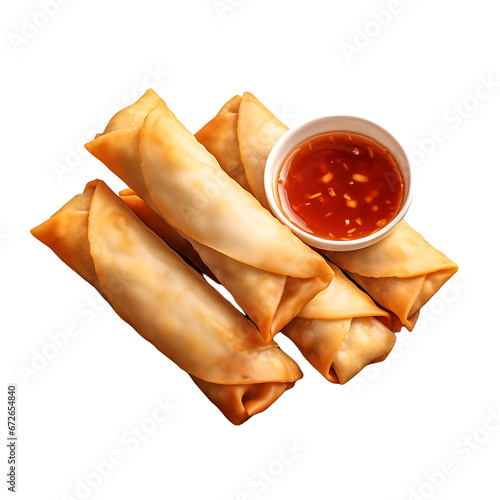 lumpias with sweet sauce isolated on transparent background photo