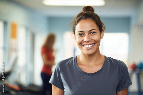 Energetic Woman With a Confident Smile at the Gym Ready for a Workout Session © AI Factory