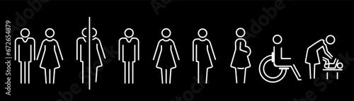 Set toilet icon man woman linear isolated white icons