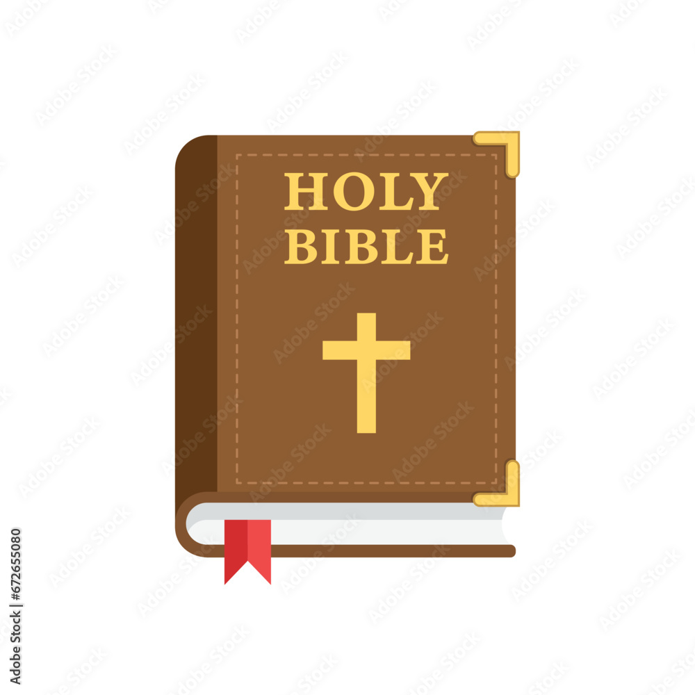 Obraz premium Holy bible icon in flat style. Christianity book vector illustration on isolated background. Religion sign business concept.