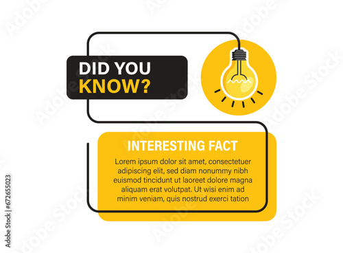 Did you know icon in flat style. Banner with frame and bulb vector illustration on white isolated background. Explanation sign business concept.