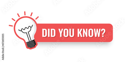 Did you know icon in flat style. Banner with frame and bulb vector illustration on white isolated background. Explanation sign business concept.