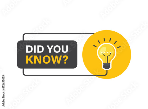 Did you know icon in flat style. Banner with frame and bulb vector illustration on white isolated background. Explanation sign business concept.