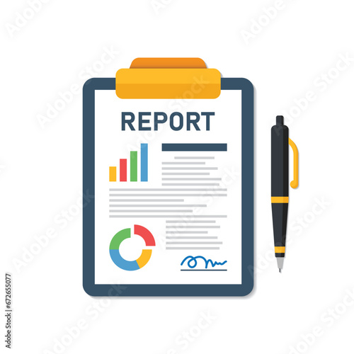 Report document icon in flat style. Dashboard plan vector illustration on isolated background. Analysis sign business concept.