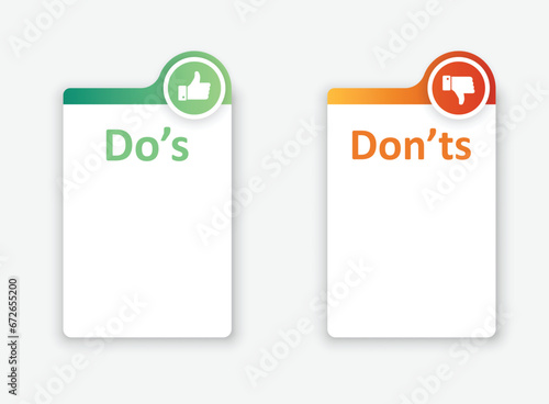 Do and dont icon in flat style. Dos and Don'ts vector illustration on isolated background. Pros and Cons sign business concept.