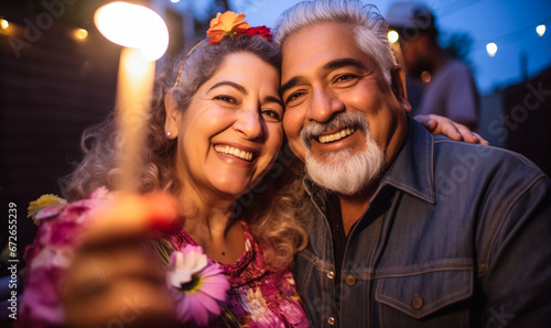 Mexican Grandparents Taking a Selfie During a Celebration