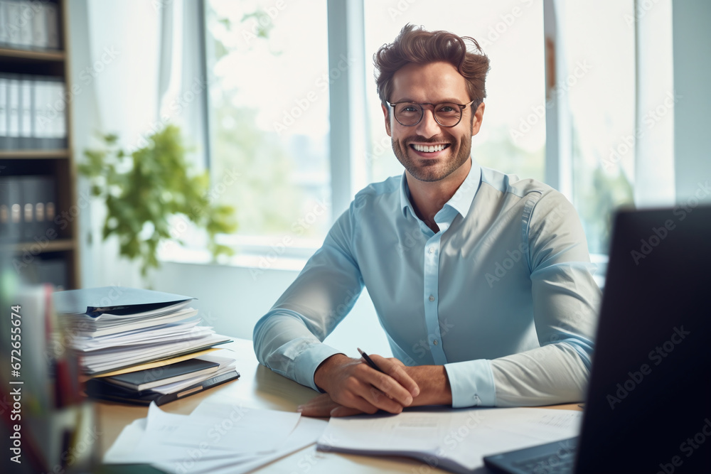 Cheerful Business Professional Enjoying a Productive Day at the Office Cheerful Business Professional Enjoying a Productive Day at the Office