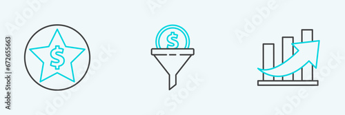 Set line Financial growth and coin, Star dollar and Lead management icon. Vector