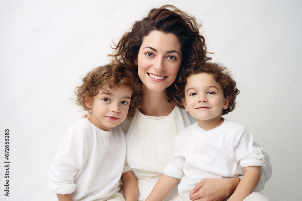mother with children smiling family photo. mother with children smiling family photo.