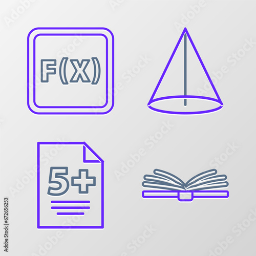 Wallpaper Mural Set line Open book, Test or exam sheet, Geometric figure Cone and Function mathematical symbol icon. Vector Torontodigital.ca
