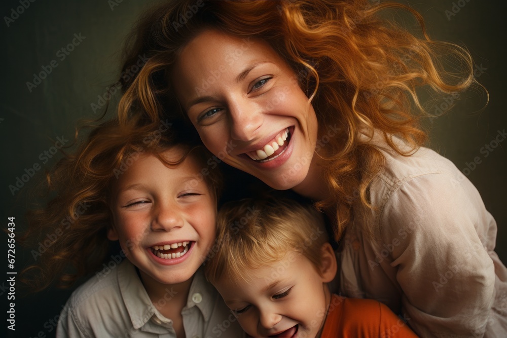 mother with children smiling family photo. mother with children smiling family photo.