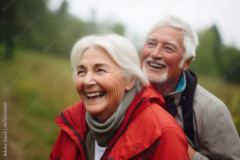 smiling senior citizen enjoying outdoor vacation