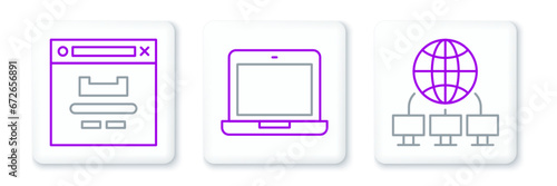 Set line Computer network, Browser window and Laptop icon. Vector © Oksana