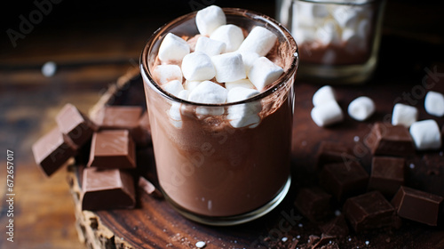 Hot vegan almond milk chocolate with marshmallows