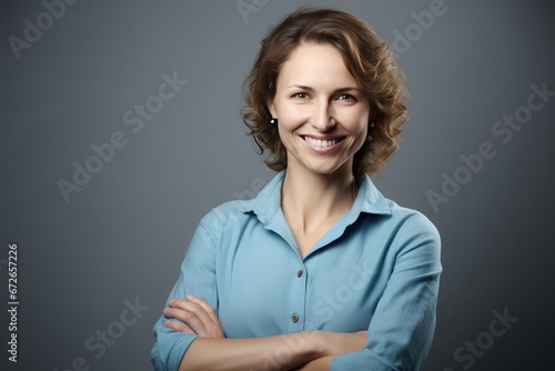 joyful and smiling female model portrait in casual fashion