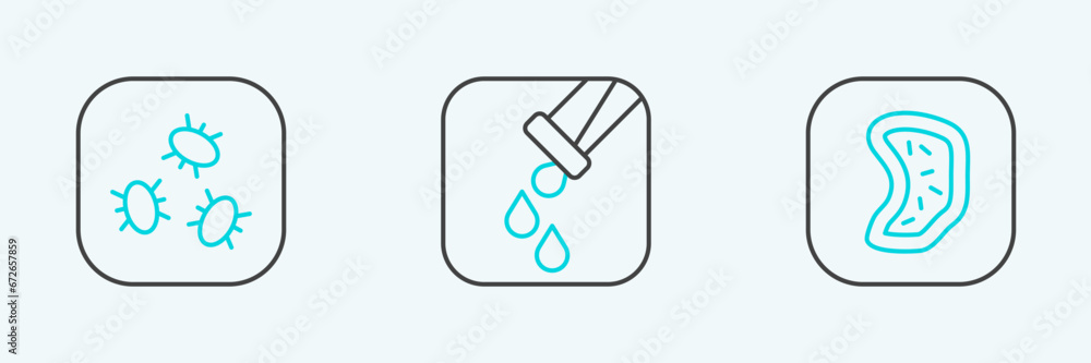 Set line Bacteria, and Test tube and flask icon. Vector Set line Bacteria, and Test tube and flask icon. Vector