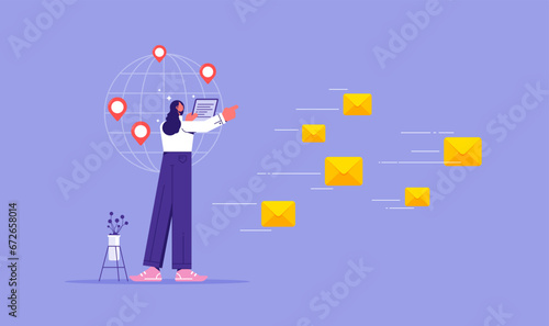 Email marketing campaign, subscription newsletter or online announcement to customer, sending email newsletter for discount or promotion information concept